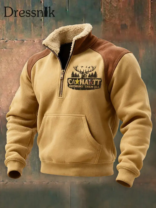 Herren Vintage Western bedrucktes Casual Sweatshirt Khaki / S