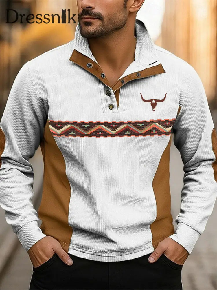 Herren Vintage Western bedrucktes Casual Sweatshirt Weiß / S