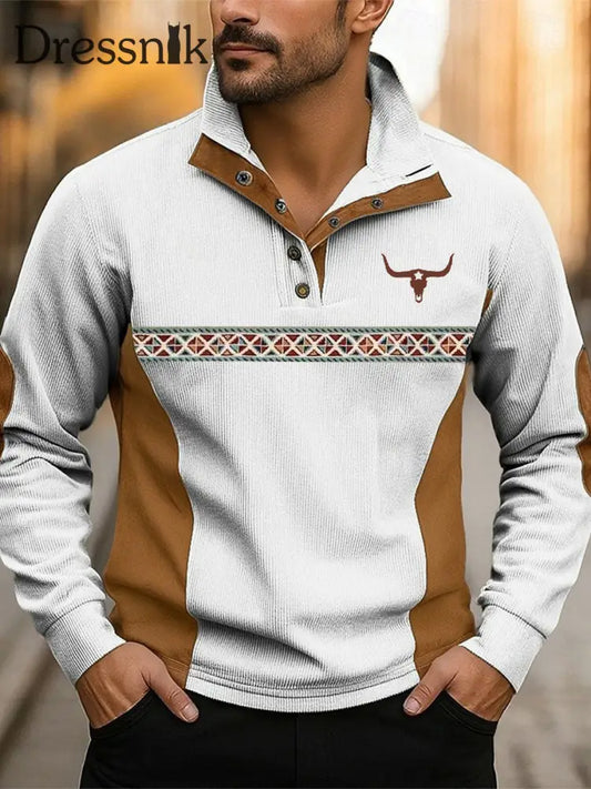 Herren Vintage Western bedrucktes Casual Sweatshirt Weiß / S