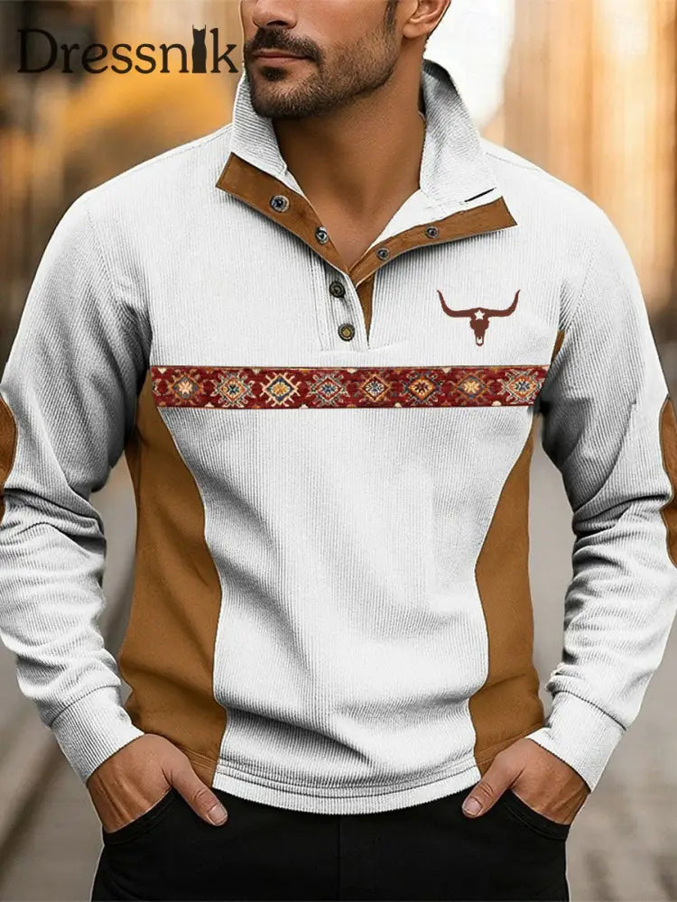 Herren Vintage Western bedrucktes Casual Sweatshirt Weiß / S