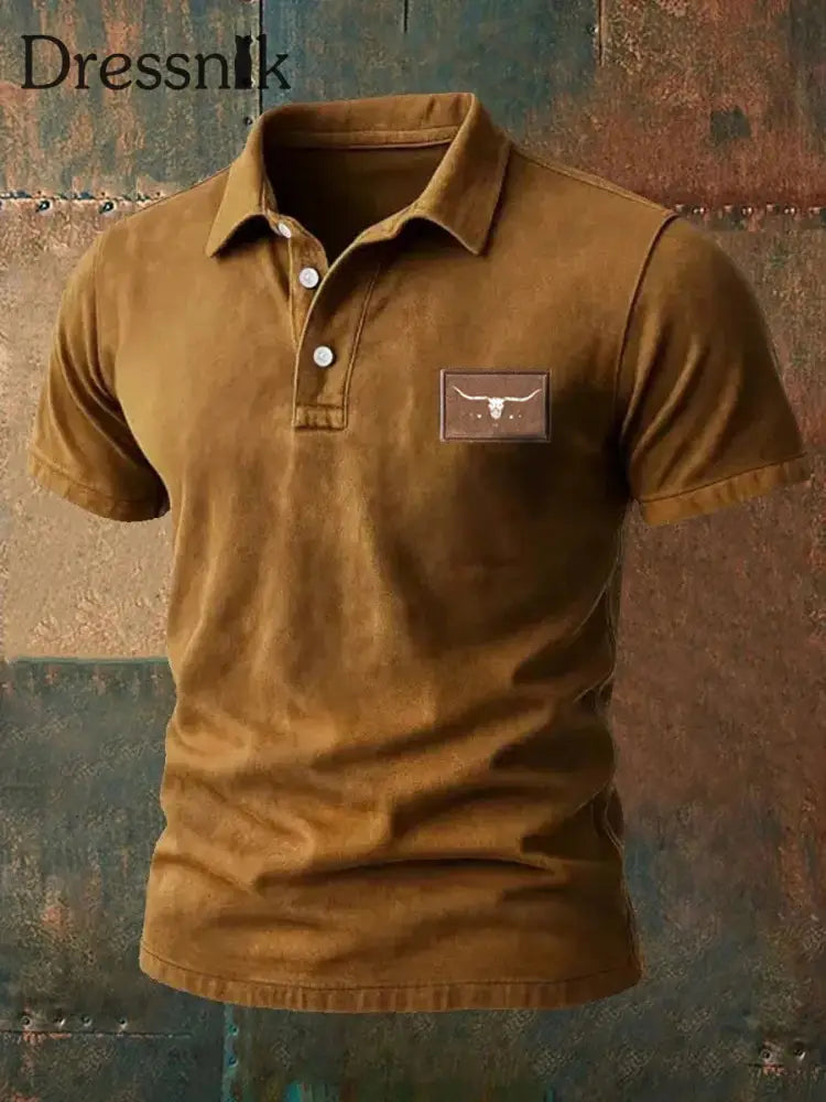 Herren Vintage Western bedrucktes Freizeit hemd Braun / S