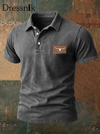 Herren Vintage Western bedrucktes Freizeit hemd Dunkelgrau / S