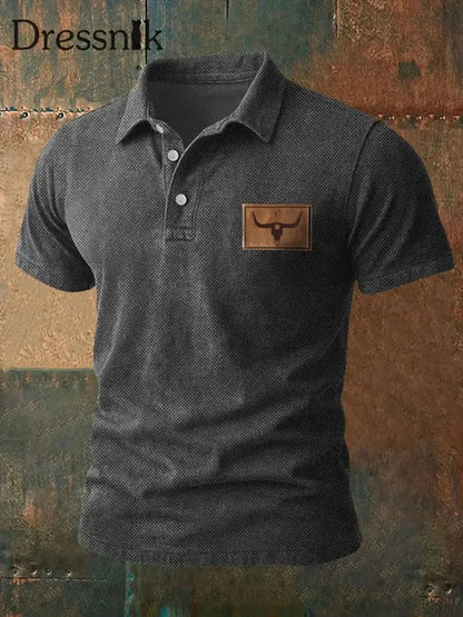 Herren Vintage Western bedrucktes Freizeit hemd Dunkelgrau / S