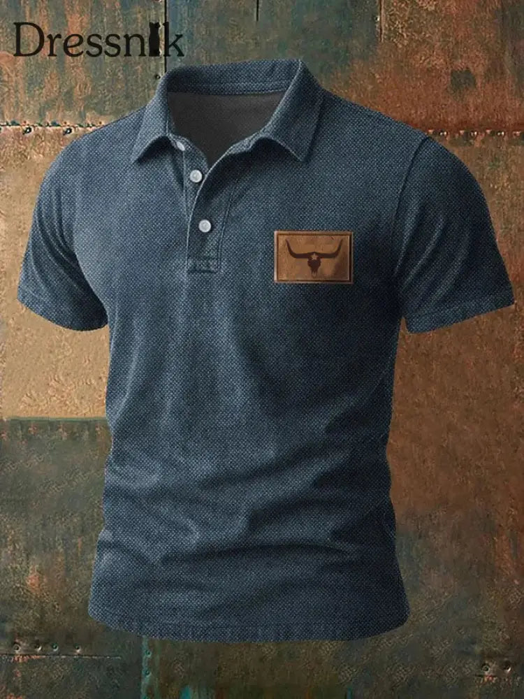 Herren Vintage Western bedrucktes Freizeit hemd Marineblau / S