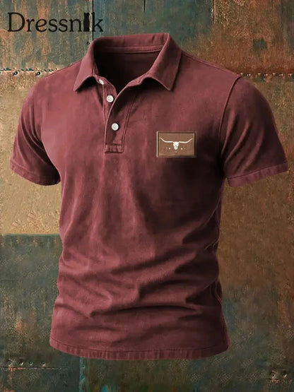 Herren Vintage Western bedrucktes Freizeit hemd Tiefrot / S