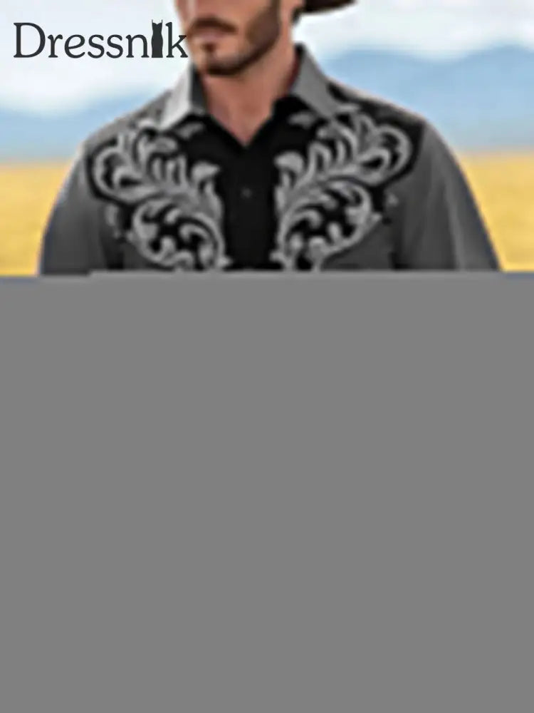 Herren Vintage Western Cowboy Shirt Grau / S