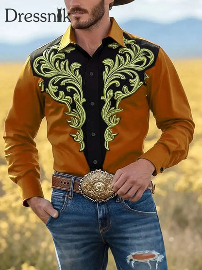 Herren Vintage Western Cowboy Shirt Orange / S