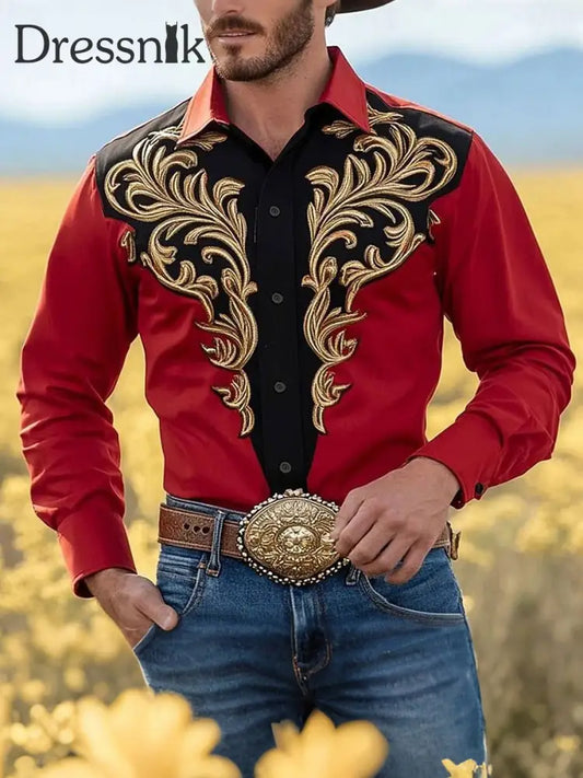 Herren Vintage Western Cowboy Shirt Rot / S