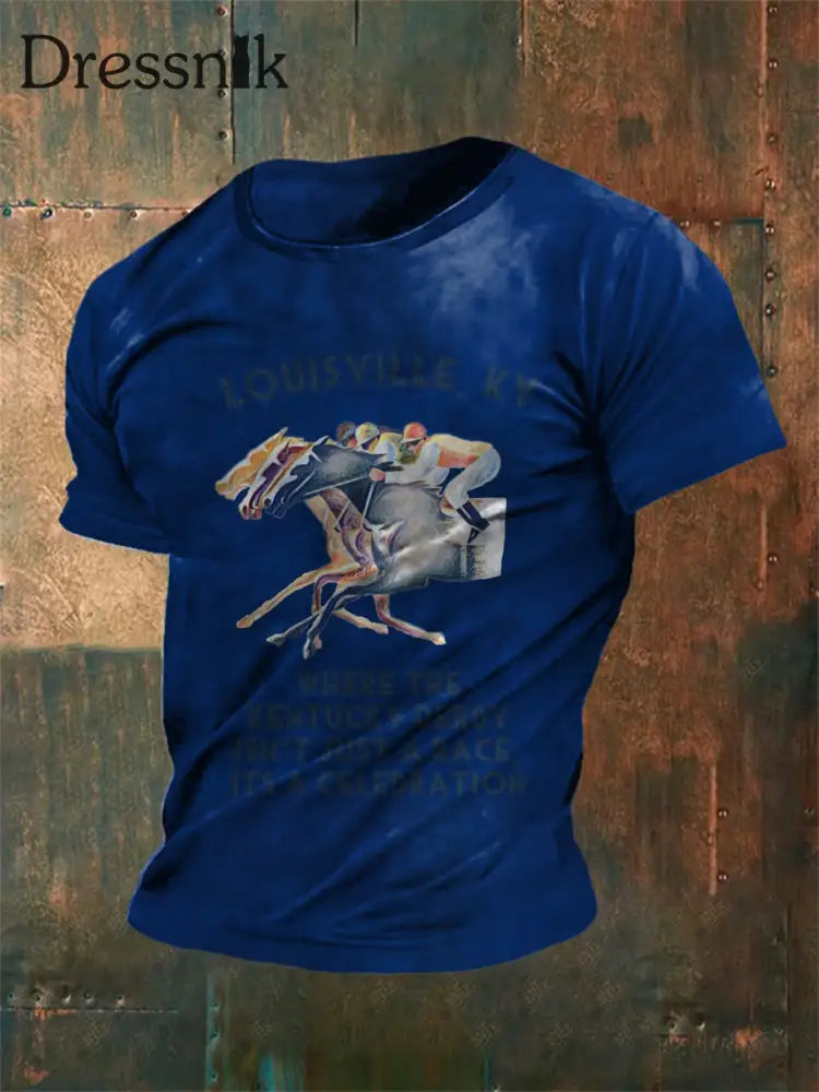 Herren Vintage Western Das Kentucky Derby ist ein zweiwöchiges T-Shirt mit Feier druck aus lässiger Baumwolle mit