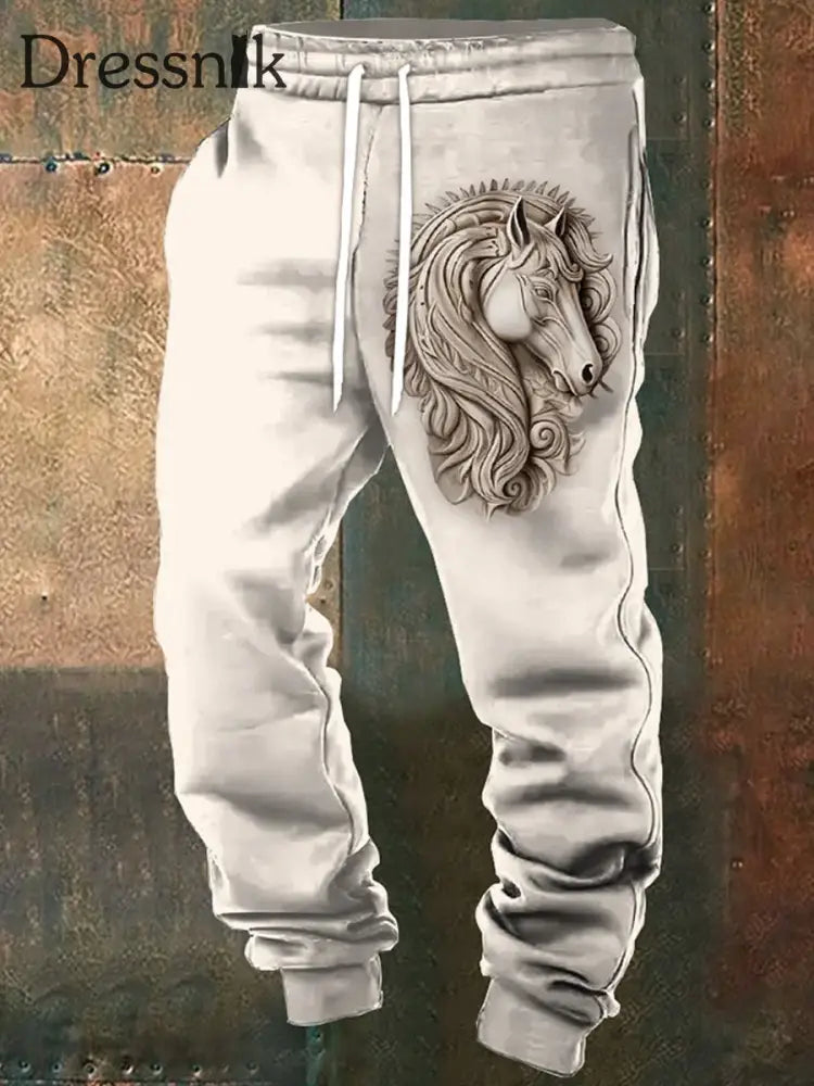 Herren Vintage Western drei dimensional geprägter Pferde druck Lässige Krawatte gebürstet Sport hosen A / S