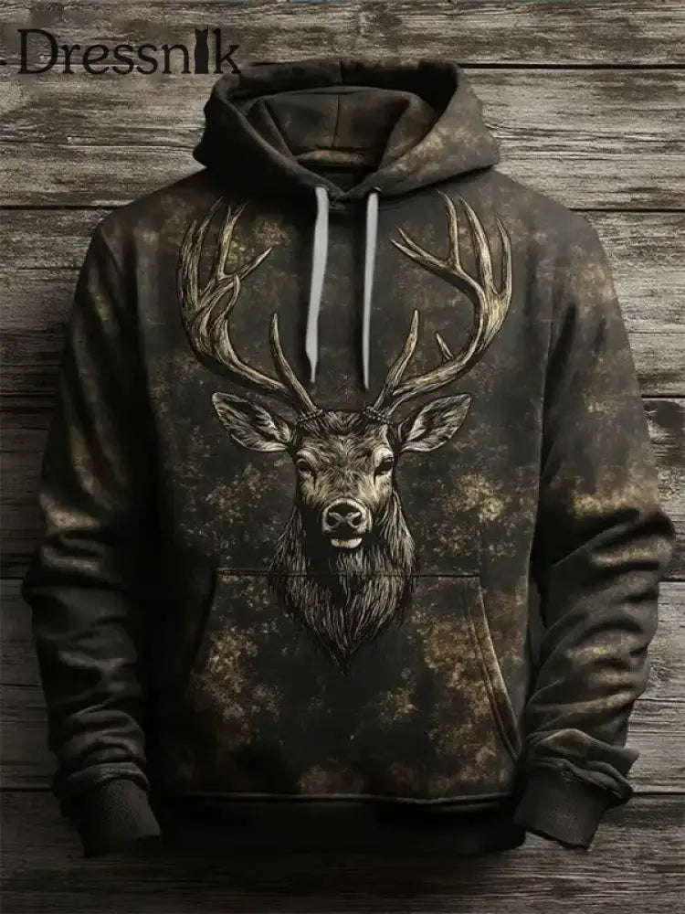Herren Vintage Western Elk bedruckter Hoodie als bild / S