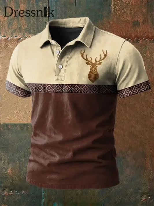 Herren Vintage Western Elk Bedrucktes Freizeit hemd als bild / S