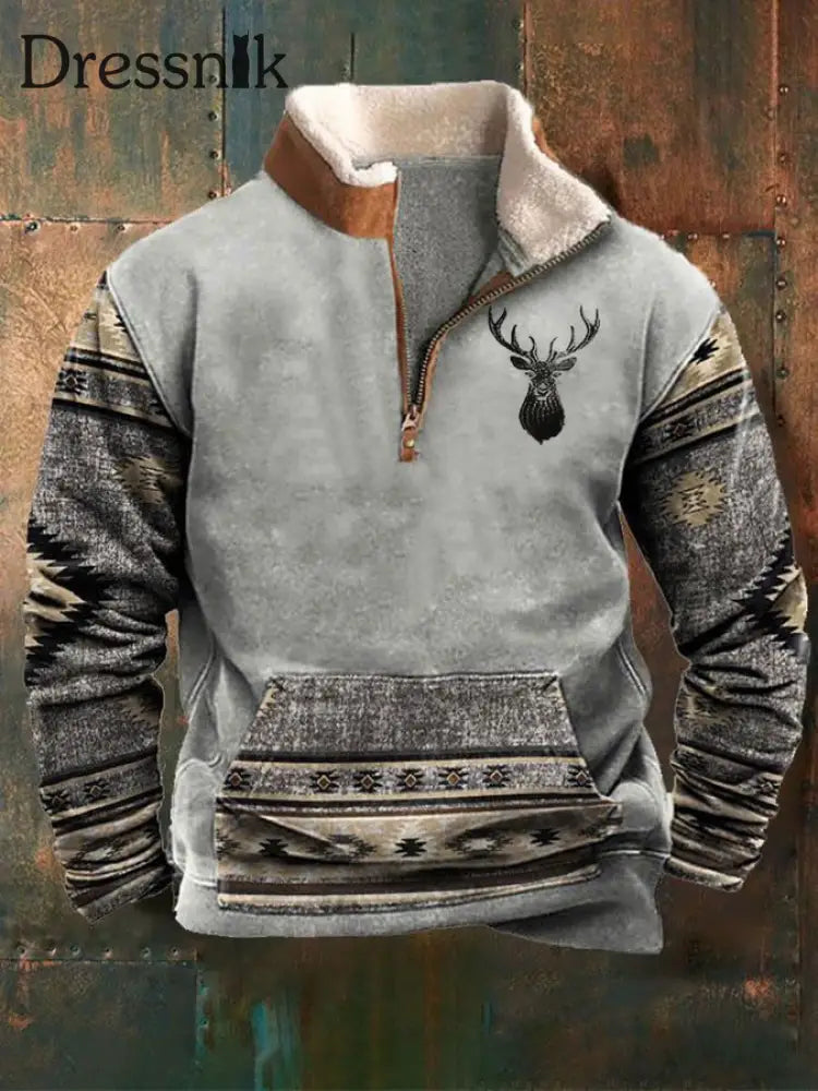 Herren Vintage Western Elk bedrucktes lässiges Sweatshirt als bild / S