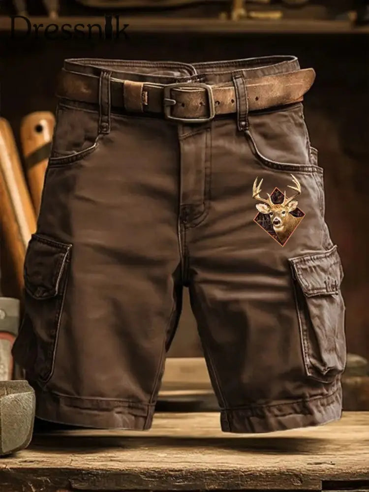 Herren Vintage Western Elk Shorts Dunkelbraun / S