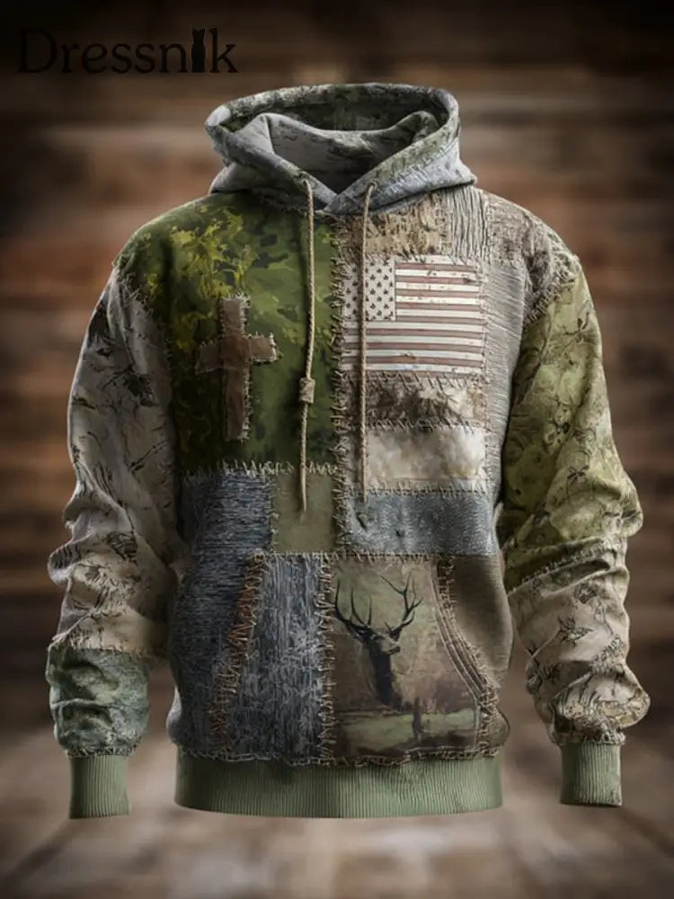 Herren Vintage Western Elk Übergroße Schulter Hoodie als bild / S