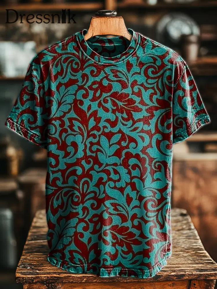 Herren Vintage Western Floral Print lässig Kurzarm T-Shirt bunt / S