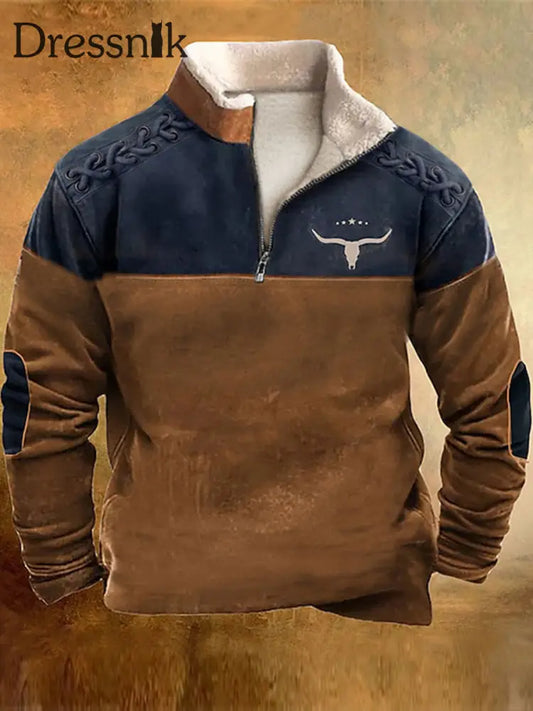 Herren Vintage Western geflochtenes Seil druck Pelz kragen Reiß verschluss Flush Outdoor Sweatshirt A / S