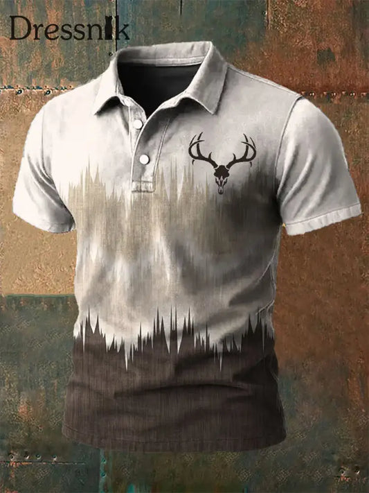 Herren Vintage Western Stag Print Lässiges Kurzarm Top als bild / S