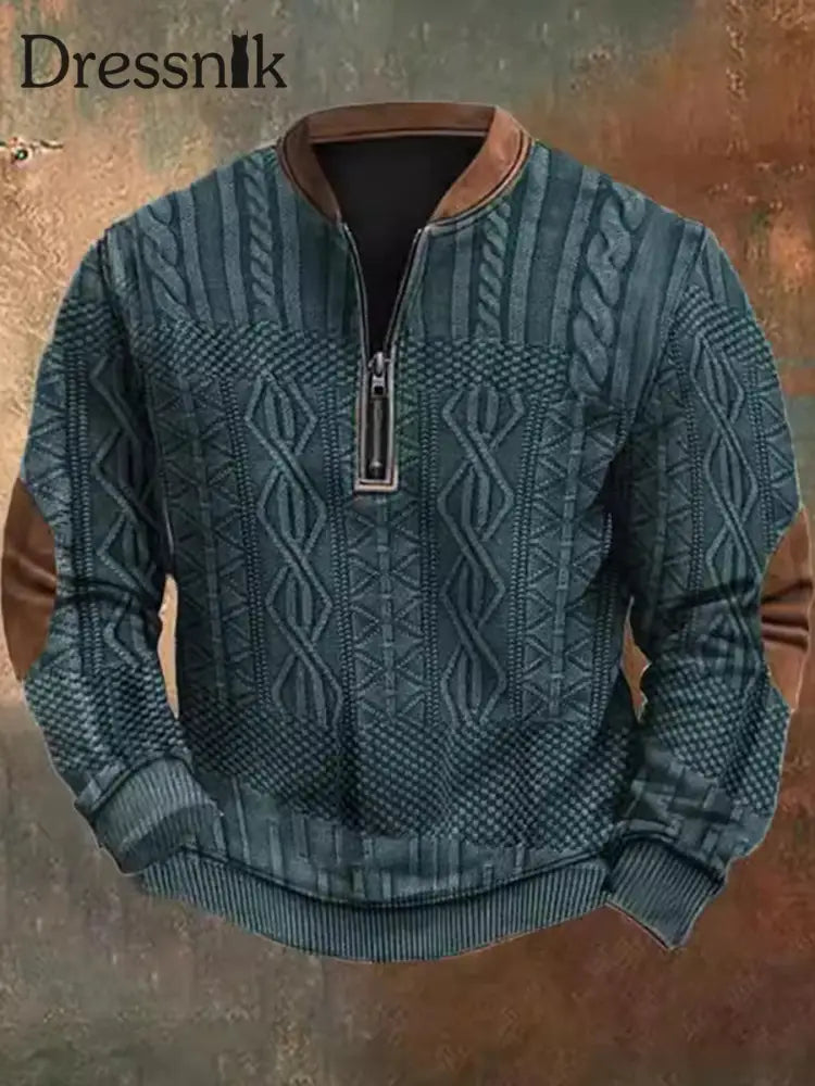 Herren Vintage Western Textur Muster Druck Henley Casual Outdoor Dickes Sweat Shir A / S