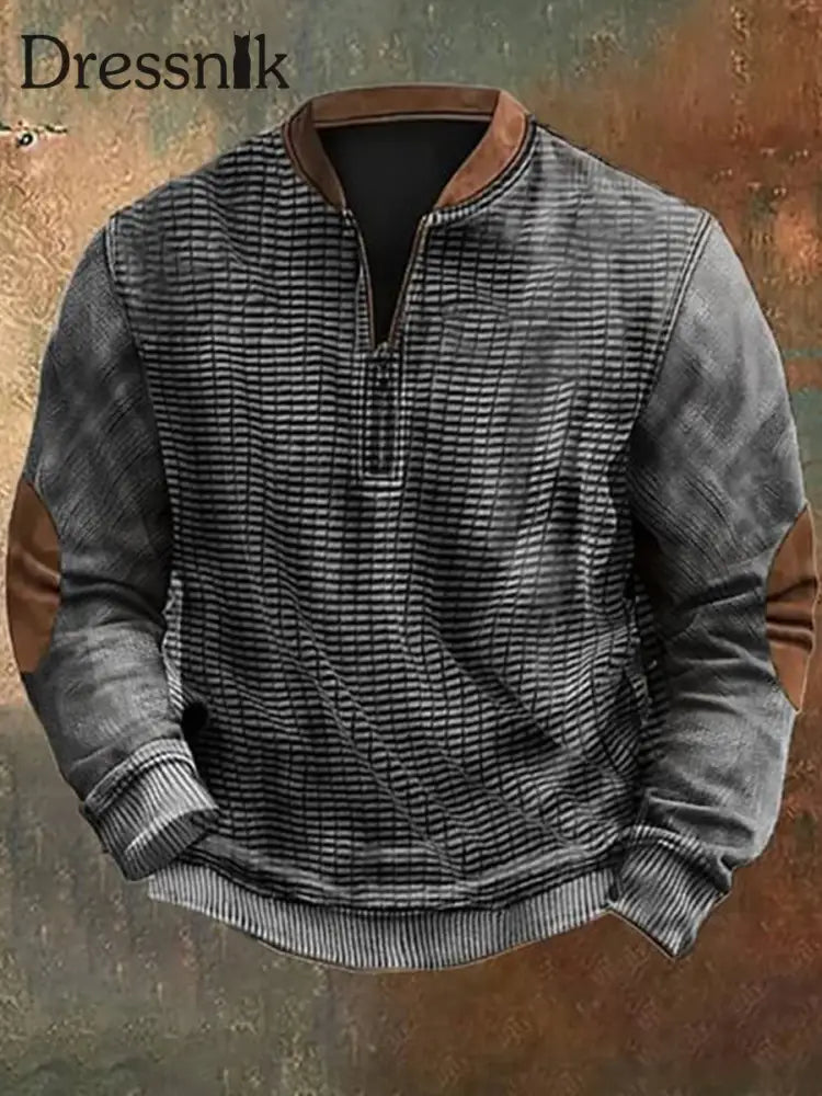 Herren Vintage Western Textur Muster Druck Henley Casual Outdoor Dickes Sweat Shir A / S