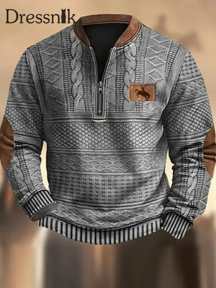 Herren Vintage Western Textur Muster Druck Henley Casual Outdoor Dickes Sweat Shir A / S