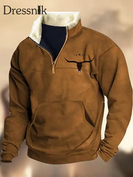Herren Vintage Western Textured Print Henley Casual V-Ausschnitt Outdoor Dickes Top A / S