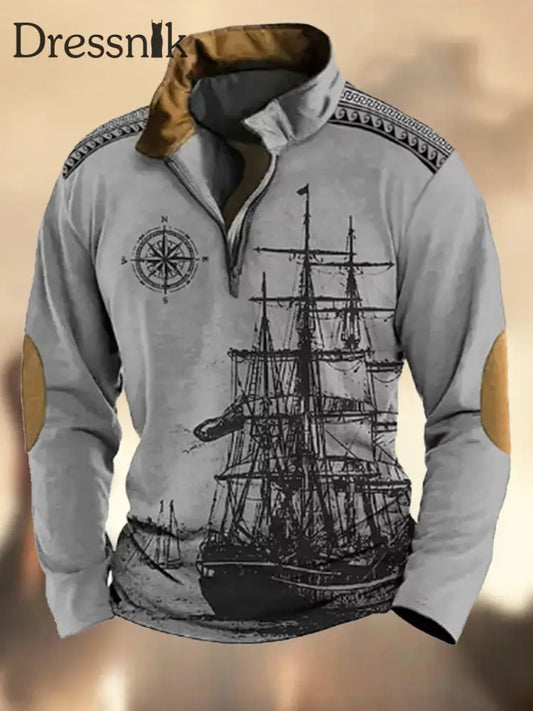 Herren Vintage Western Textured Print Henley Casual V-Ausschnitt Outdoor Dickes Top A / S