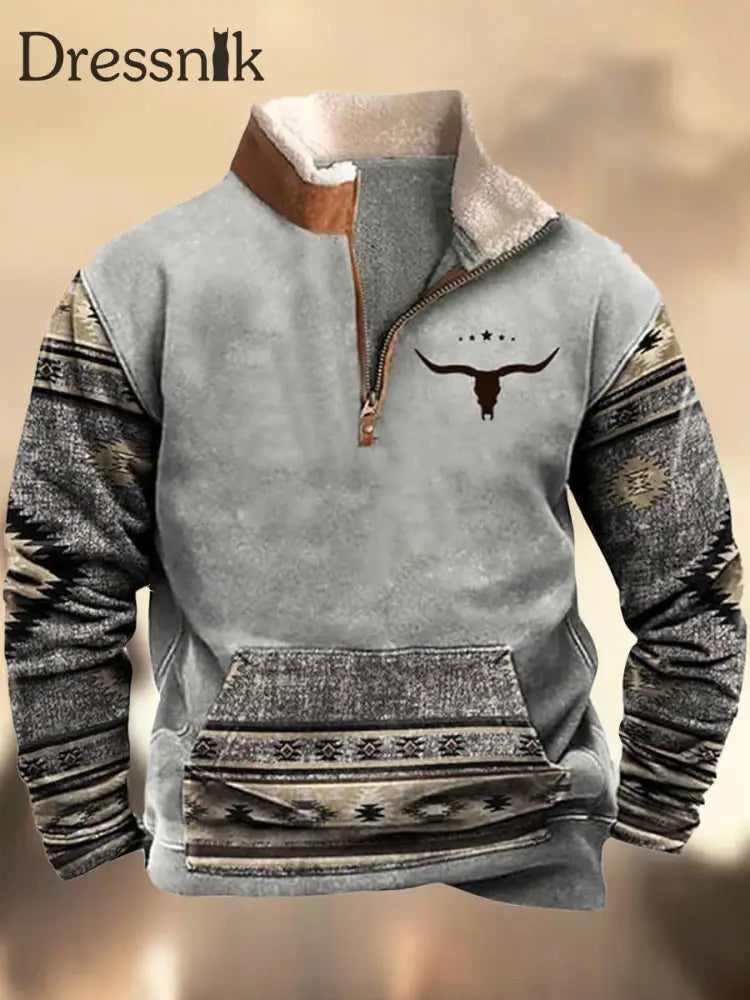 Herren Vintage Western Textured Print Henley Casual V-Ausschnitt Outdoor Dickes Top A / S