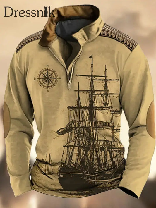 Herren Vintage Western Textured Print Henley Casual V-Ausschnitt Outdoor Dickes Top A / S