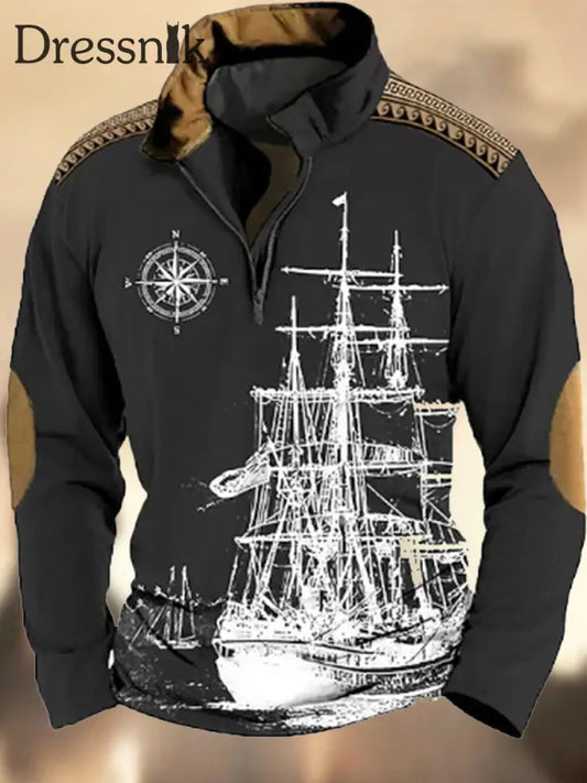 Herren Vintage Western Textured Print Henley Casual V-Ausschnitt Outdoor Dickes Top A / S