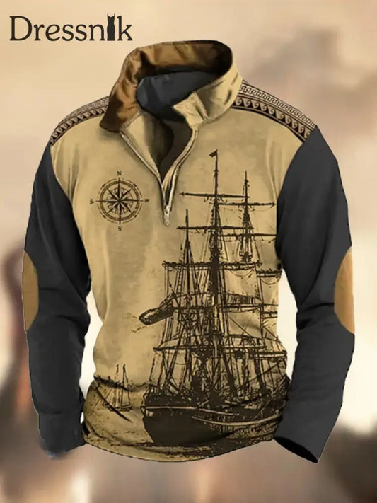 Herren Vintage Western Textured Print Henley Casual V-Ausschnitt Outdoor Dickes Top A / S