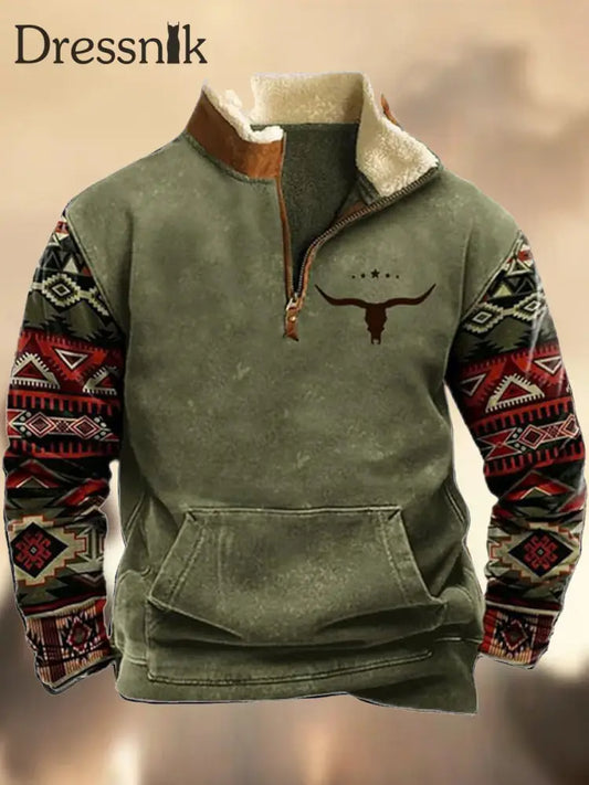 Herren Vintage Western Textured Print Henley Casual V-Ausschnitt Outdoor Dickes Top A / S