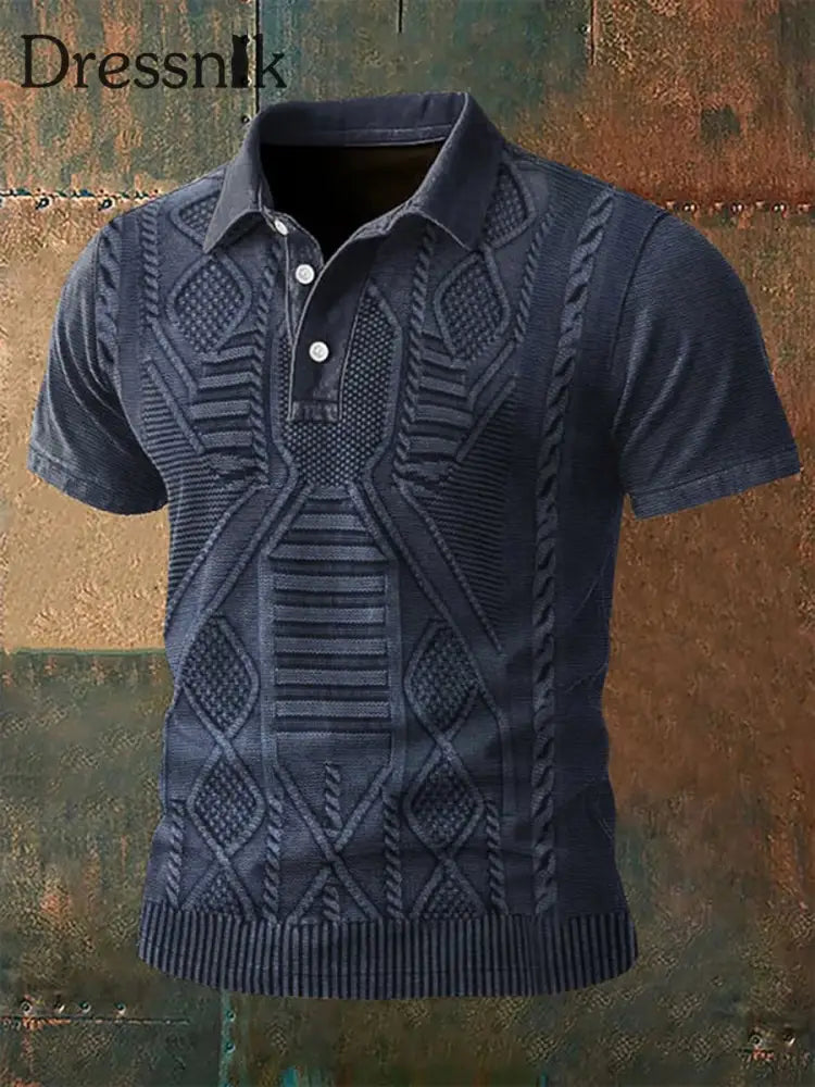 Herren Vintage Western Textured Revers Top Marineblau / S