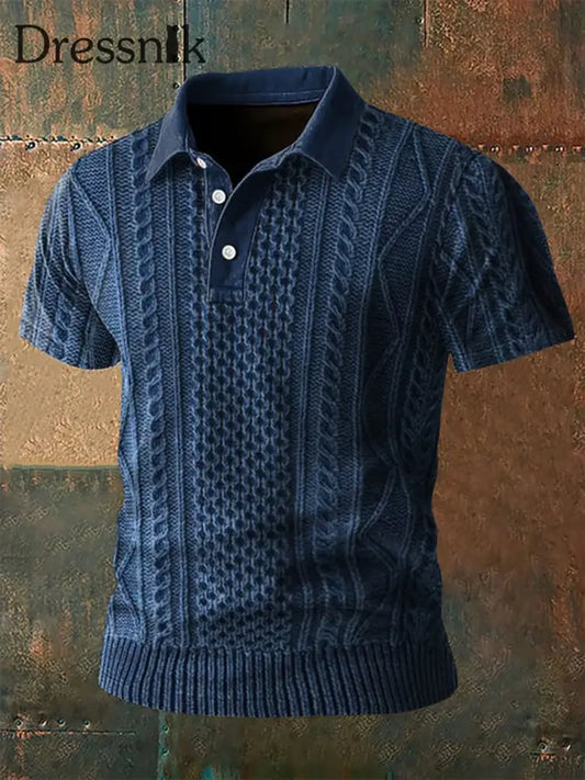 Herren Vintage Western Textured Revers Top Marineblau / S