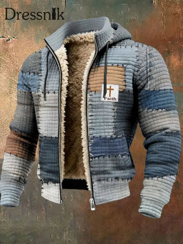 Herren Vintage Winter Western Style Faith Bedruckte Jacke blau / S