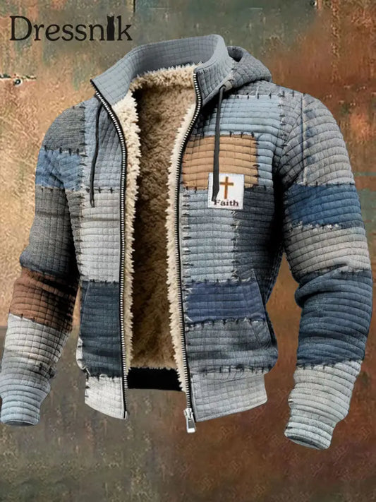 Herren Vintage Winter Western Style Faith Bedruckte Jacke blau / S