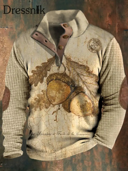 Herren-Waffel-Sweatshirt mit klassischem Druck lässiger lockiger Stand kragen A / S