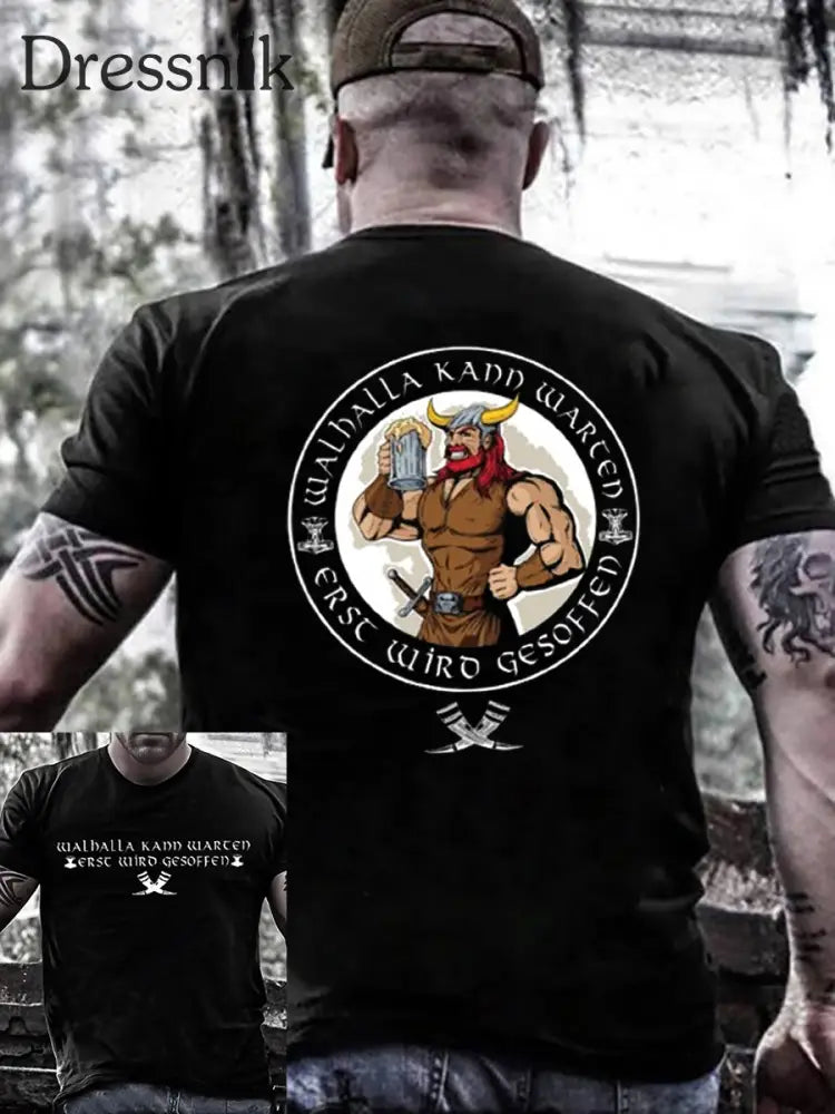 Herren Wal halla Kann Warten Bedrucktes Kurzarm T-Shirt Schwarz / S