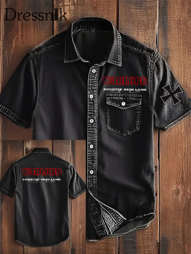 Herren Warlord schütze dein Land bedrucktes Kurzarm-Shirt Schwarz / S