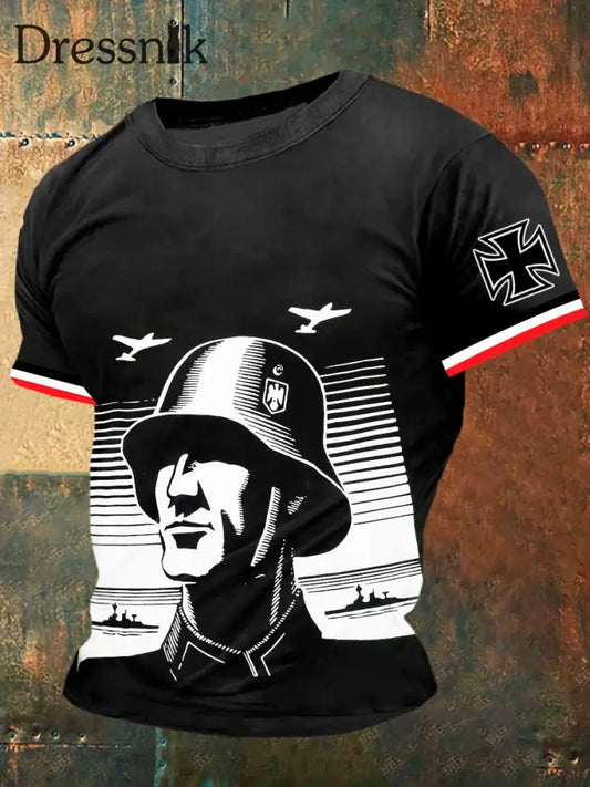Herren Wehrmacht Soldat Print Vintage Mode Kurzarm T-Shirt Schwarz / S