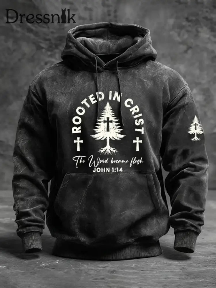 Herren weihnachten kombiniert mit Glaubens druck Übergroßer Schulter-Hoodie mit Taschen Schwarz / S