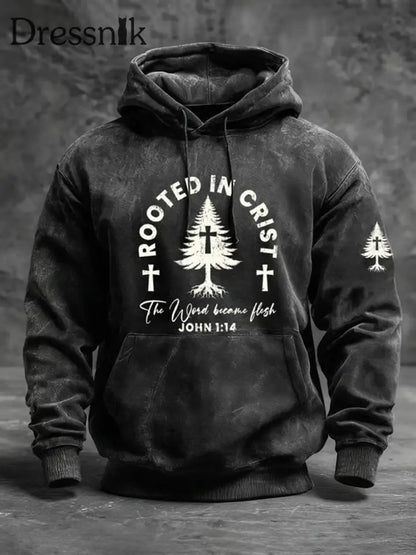 Herren weihnachten kombiniert mit Glaubens druck Übergroßer Schulter-Hoodie mit Taschen Schwarz / S