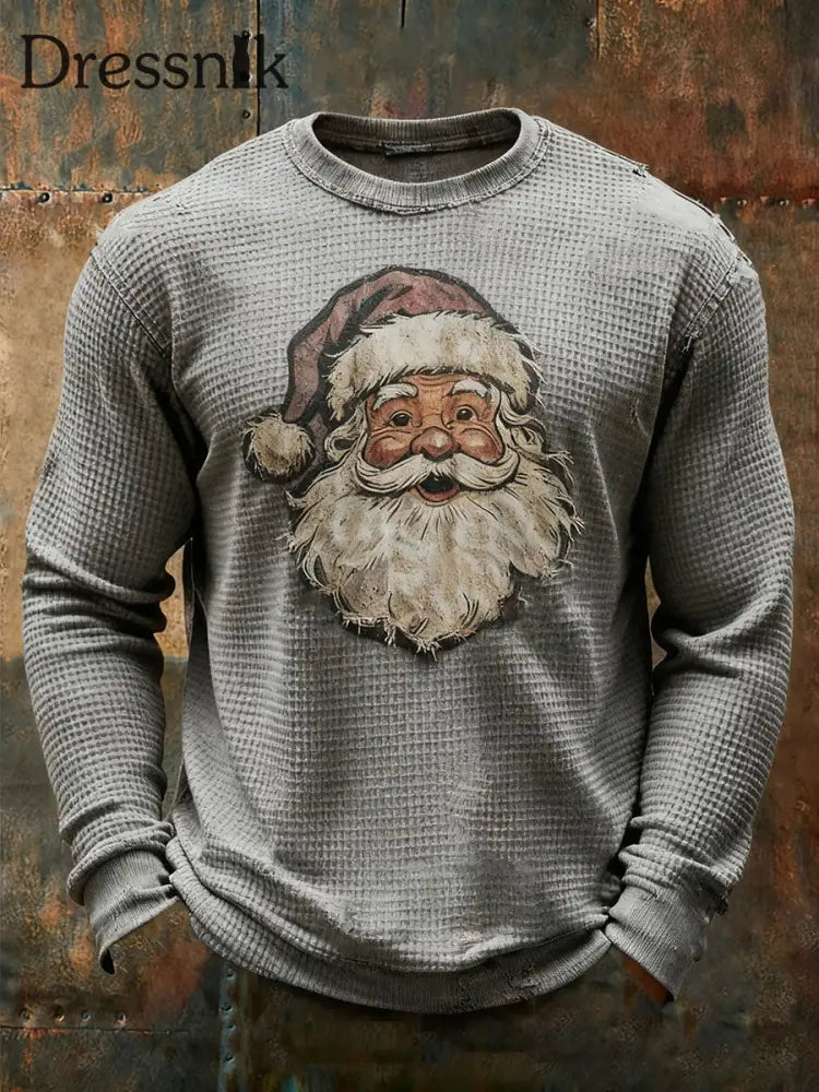 Herren Weihnachts mann bedrucktes lässiges Top Grau / S