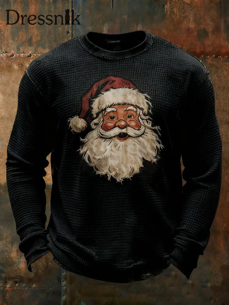 Herren Weihnachts mann bedrucktes lässiges Top Schwarz / S