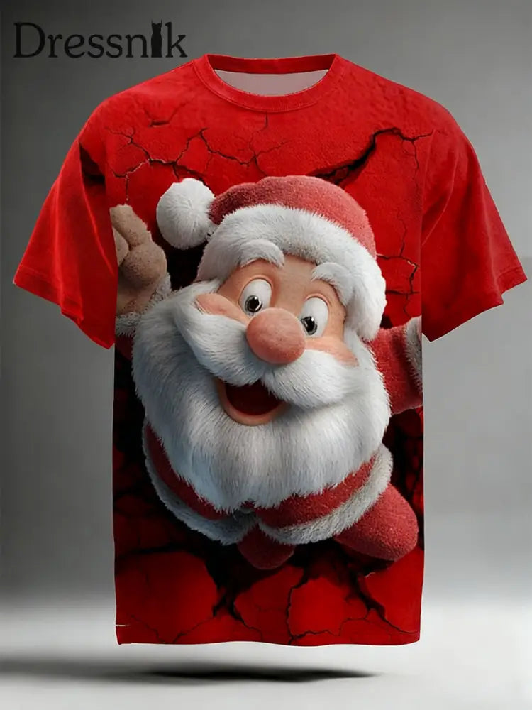Herren Weihnachts mann Kunstdruck Lässiges Kurzarm-T-Shirt Rot / S