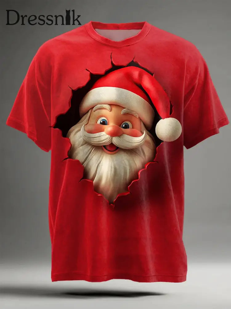 Herren Weihnachts mann Kunstdruck Lässiges Kurzarm-T-Shirt Rot / S