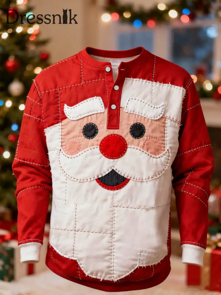 Herren Weihnachts weihnachts mann Patchwork Print Casual Buttons Sweatshirt Rot / S