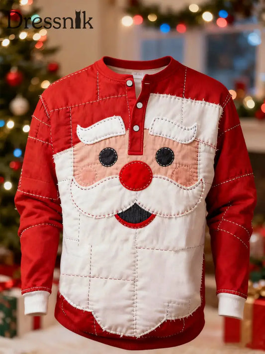 Herren Weihnachts weihnachts mann Patchwork Print Casual Buttons Sweatshirt Rot / S