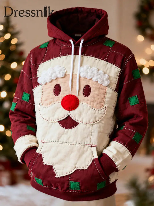 Herren Weihnachts weihnachts mann Patchwork Print Casual Hoodie Weinrot / S