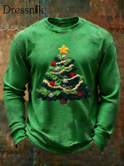 Herren Weihnachts-Waffel-Freizeit-T-Shirt Grün / S